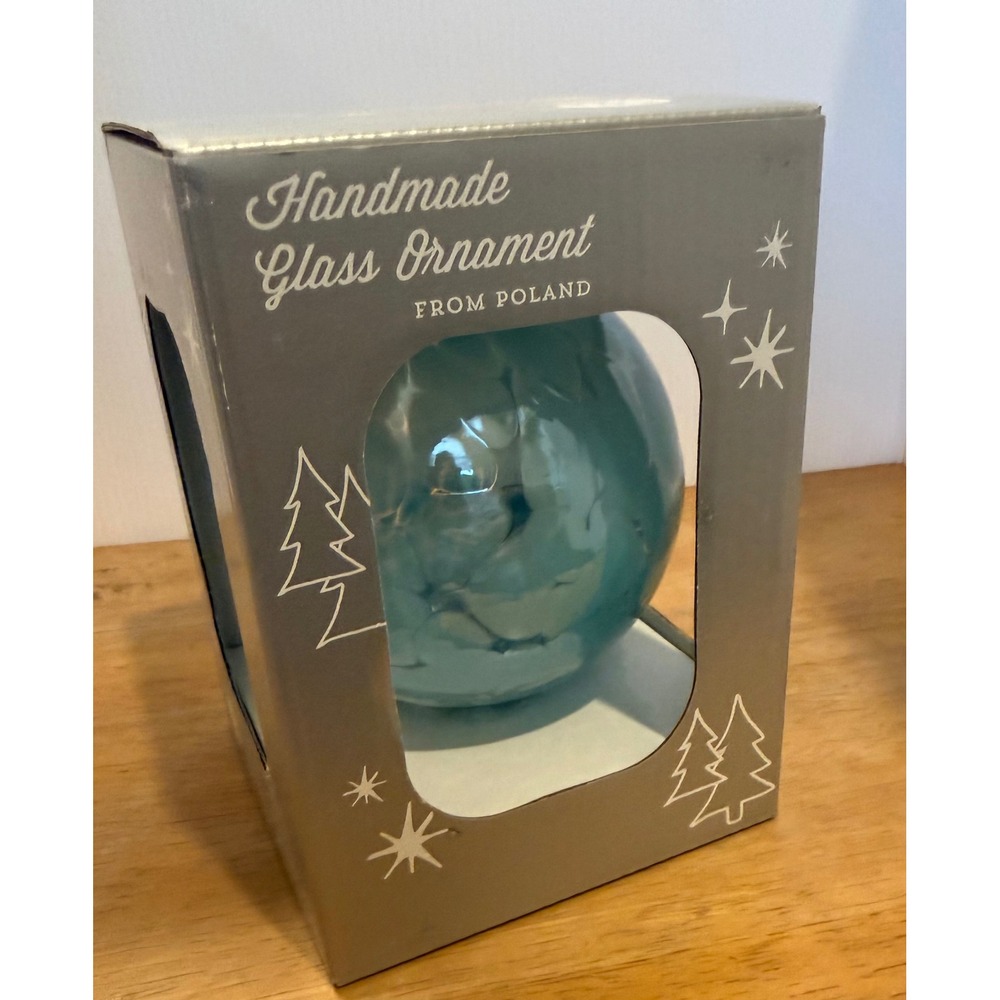 Zorza Glass Christmas Ornament Light Blue Handmade Mouthblown Poland NEW